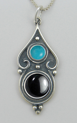 Sterling Silver Romantic Necklace in Hematite And Turquoise